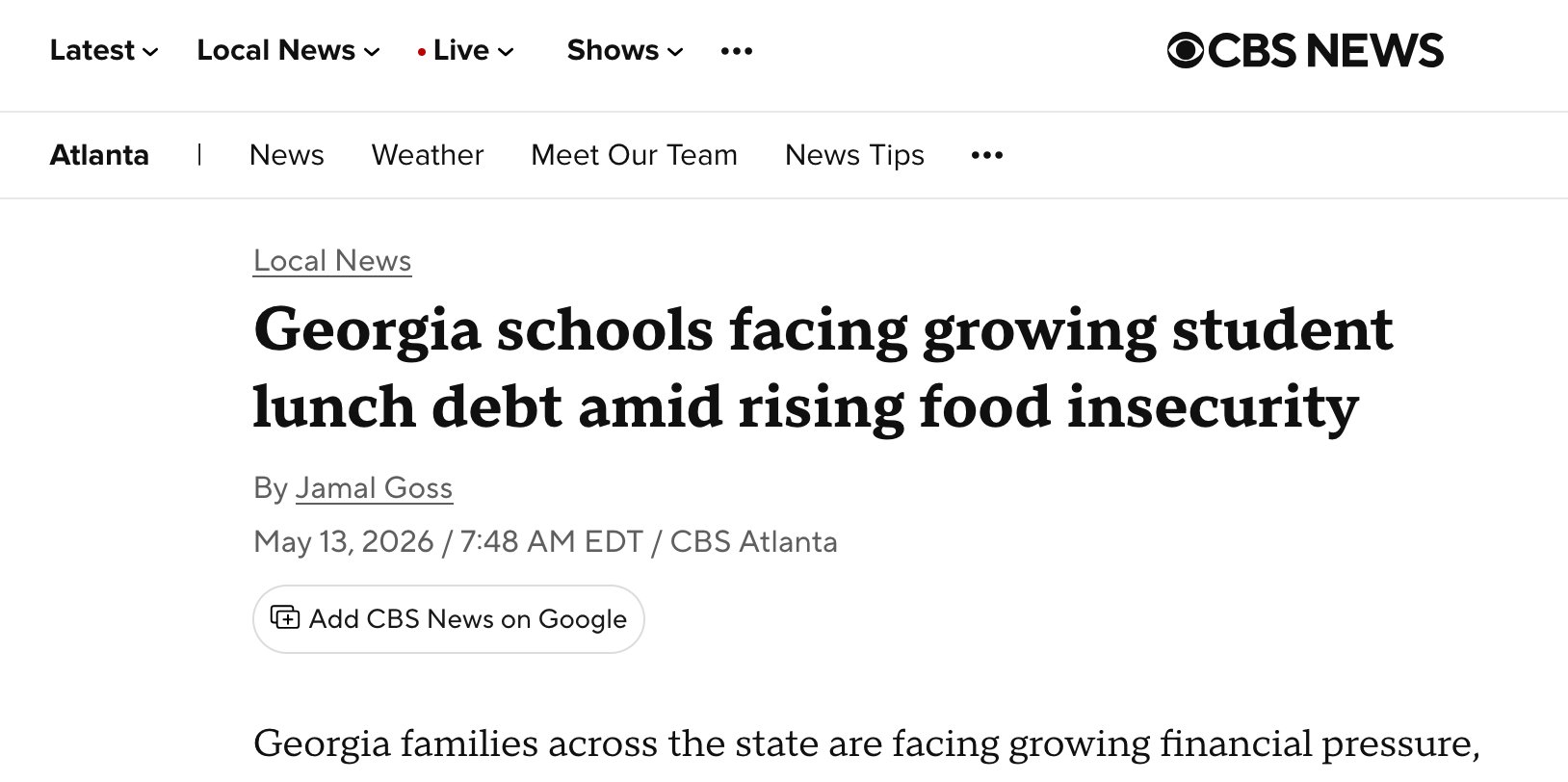 CBS News Atlanta coverage screenshot